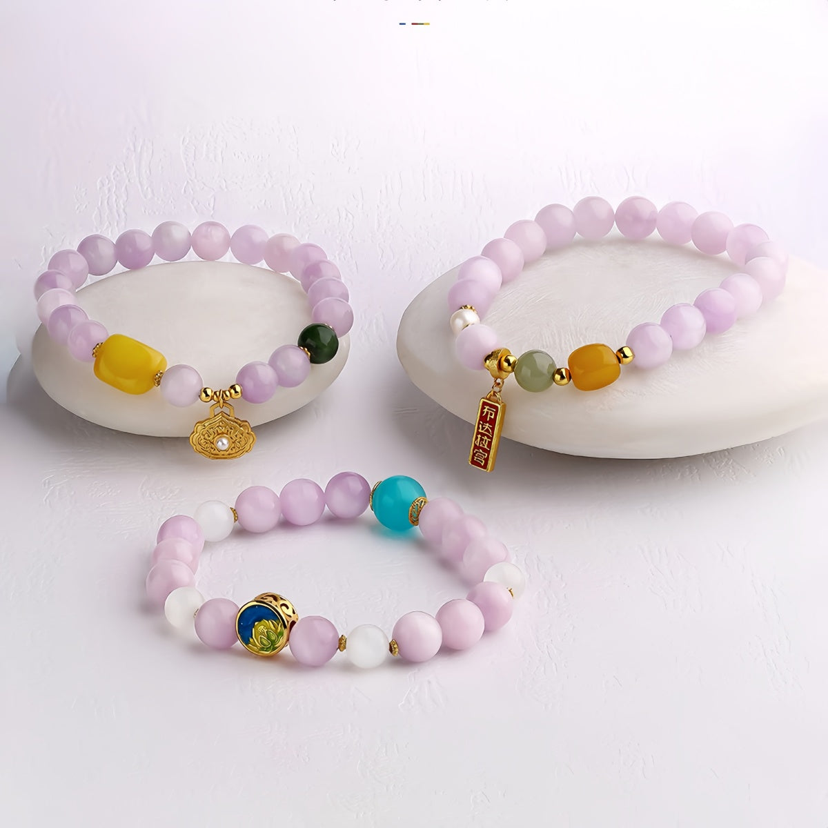 Potalapalace饰品 手工天然花卉梦境阴影紫锂辉石手链