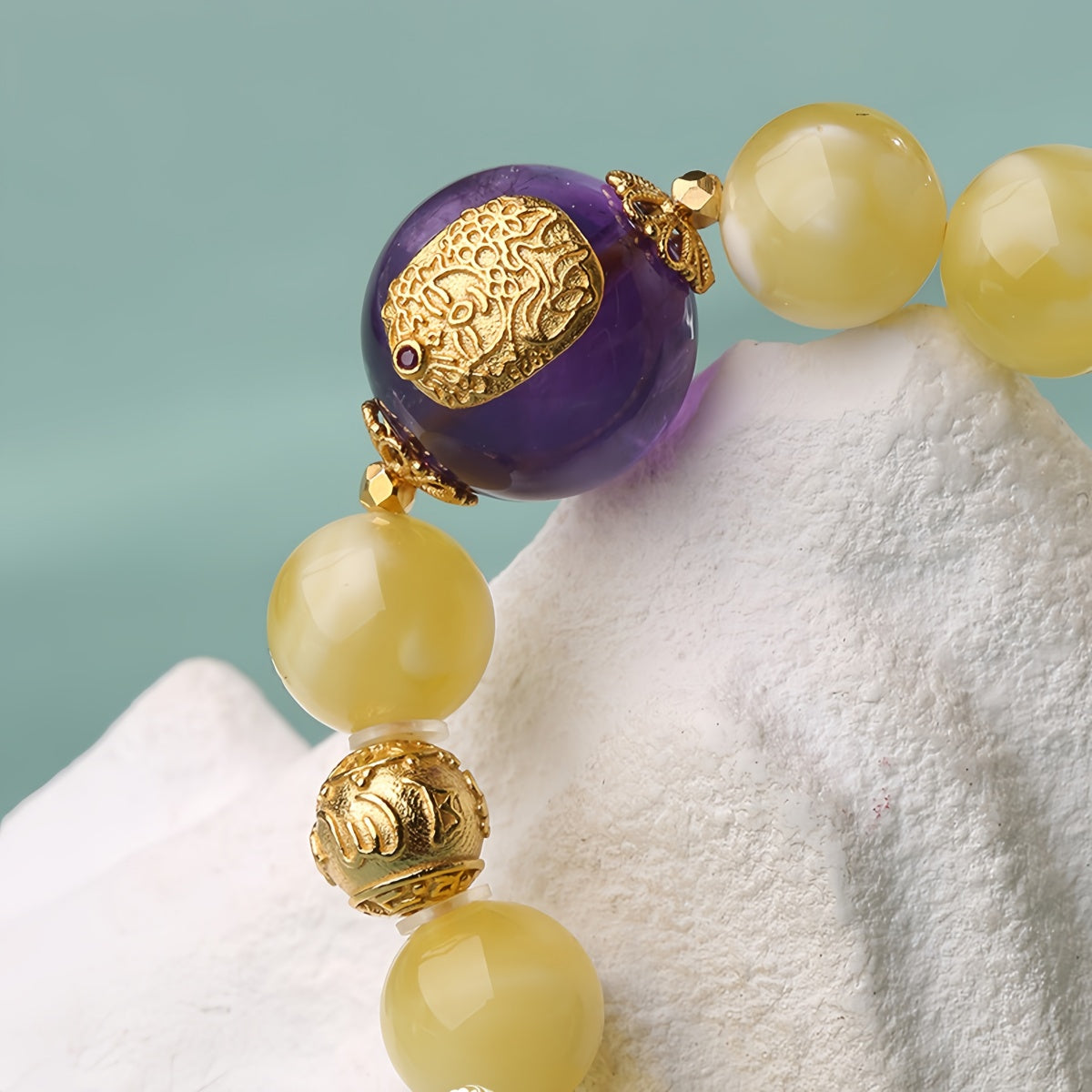 Potalapalace Accessories Handmade Natural Amber and Dreamy Amethyst Bracelet