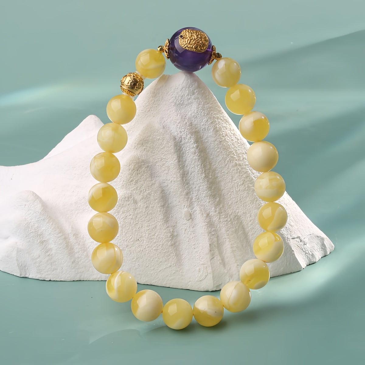 Potalapalace Accessories Handmade Natural Amber and Dreamy Amethyst Bracelet