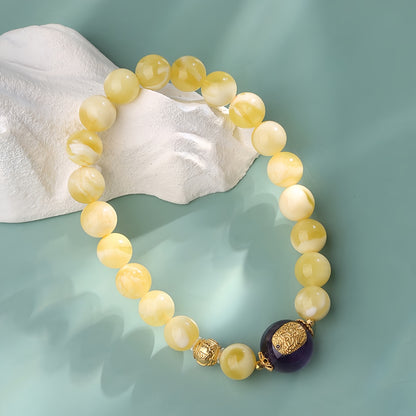 Potalapalace Accessories Handmade Natural Amber and Dreamy Amethyst Bracelet