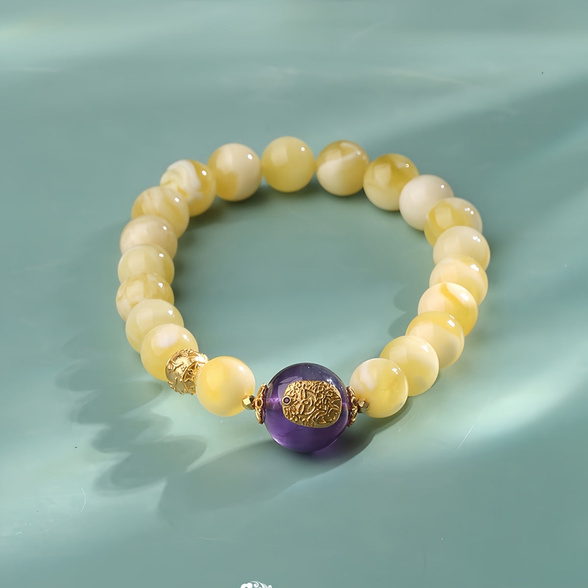 Potalapalace Accessories Handmade Natural Amber and Dreamy Amethyst Bracelet