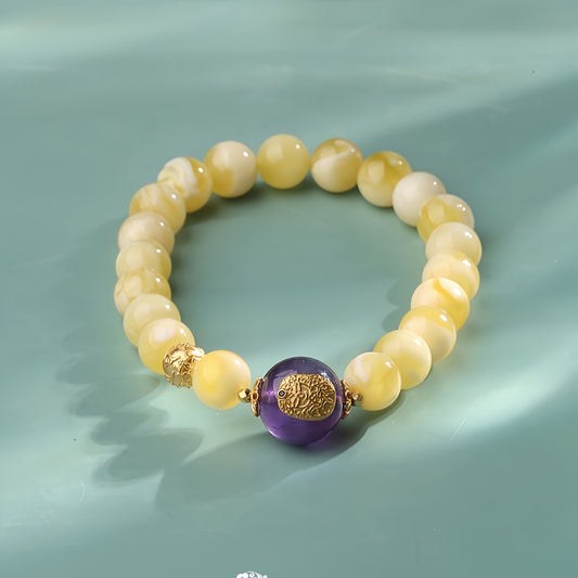 Potalapalace Accessories Handmade Natural Amber and Dreamy Amethyst Bracelet