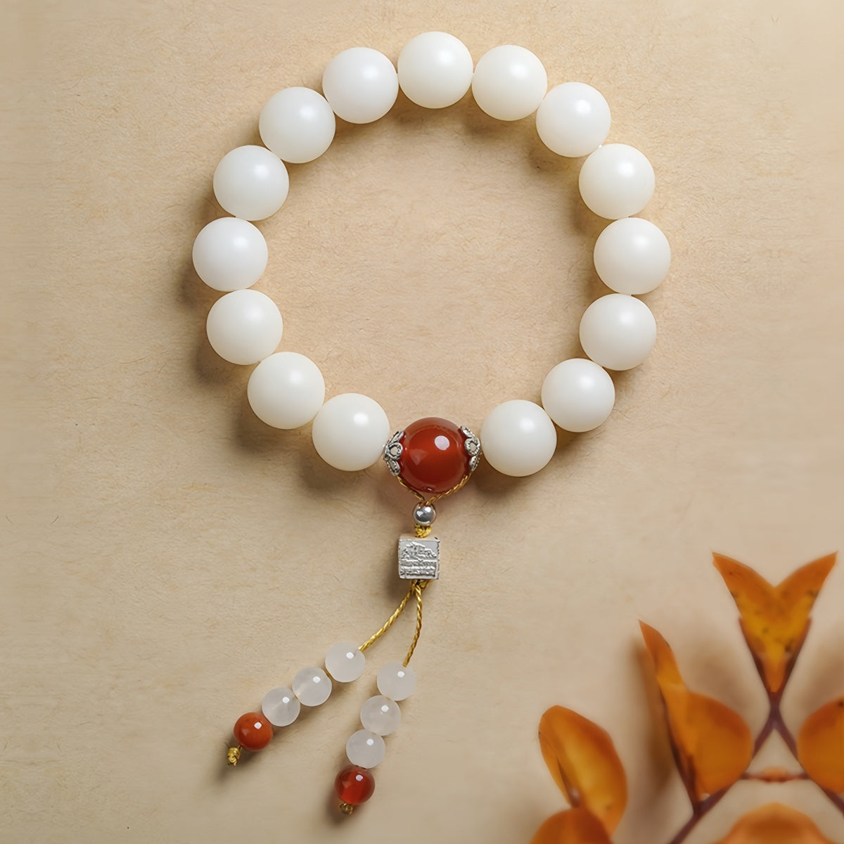 Potalapalace Accessories Handmade Natural White Jade Bodhi Root Bracelet