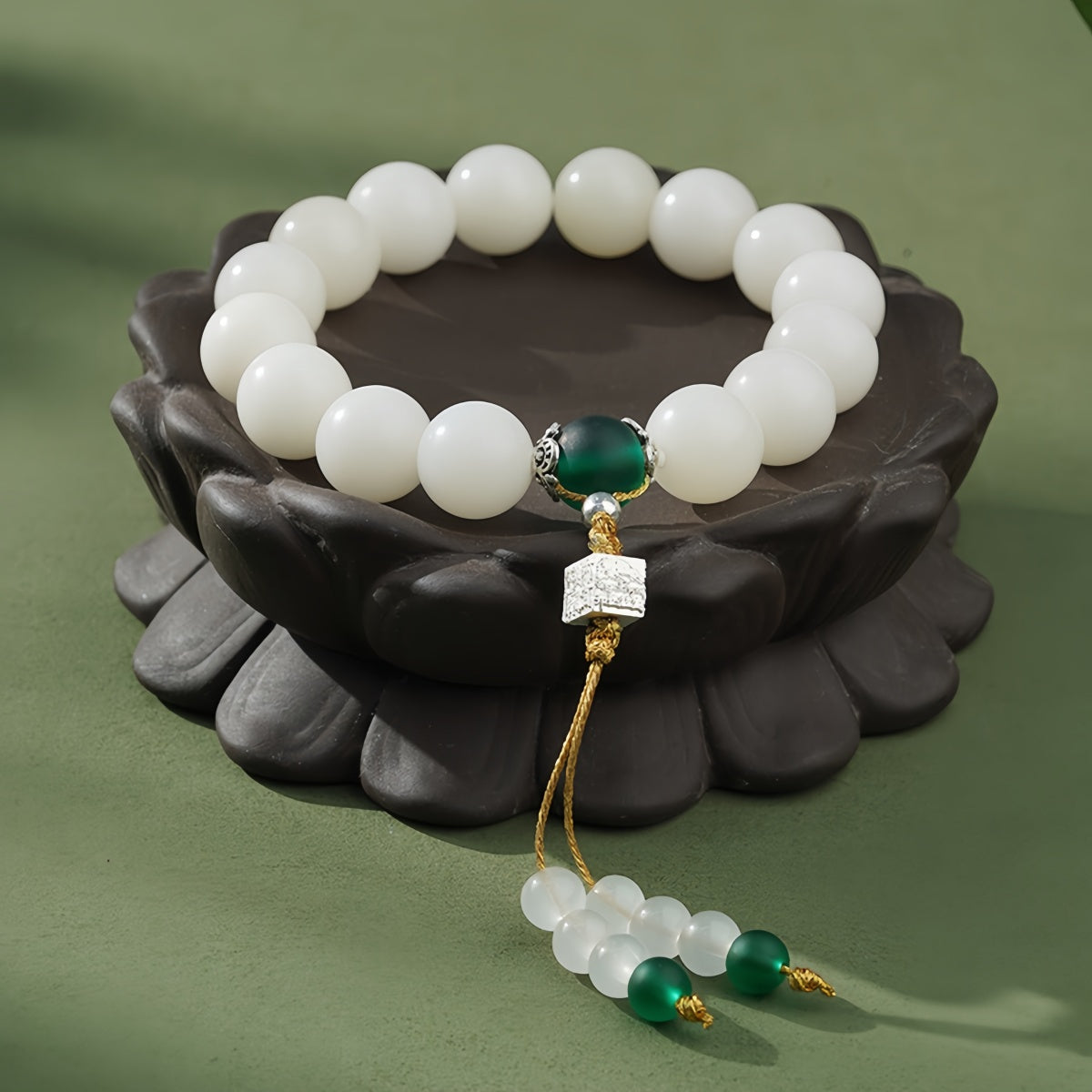 Potalapalace Accessories Handmade Natural White Jade Bodhi Root Bracelet
