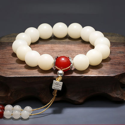 Potalapalace Accessories Handmade Natural White Jade Bodhi Root Bracelet
