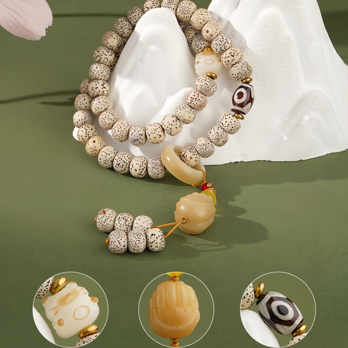 Potalapalace Accessories 手工天然108颗菩提子三眼天珠手链