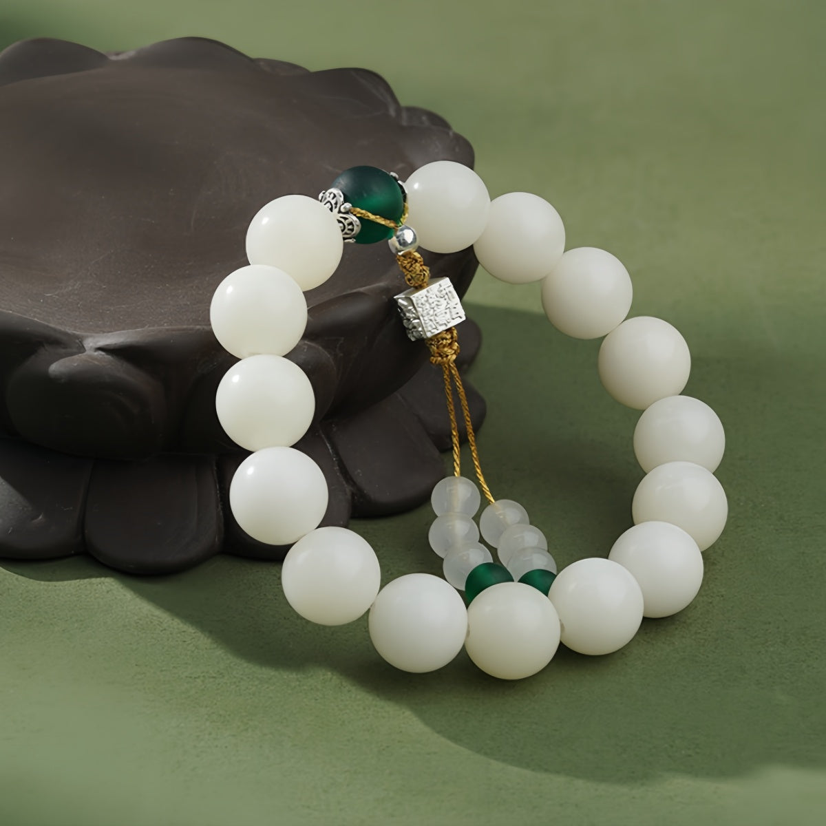 Potalapalace Accessories Handmade Natural White Jade Bodhi Root Bracelet