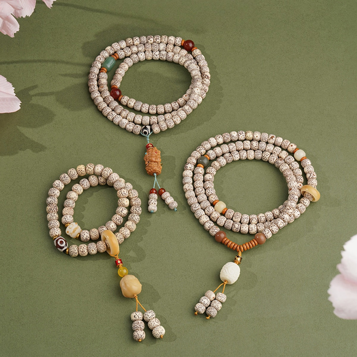 Potalapalace Accessories 手工天然108颗菩提子三眼天珠手链