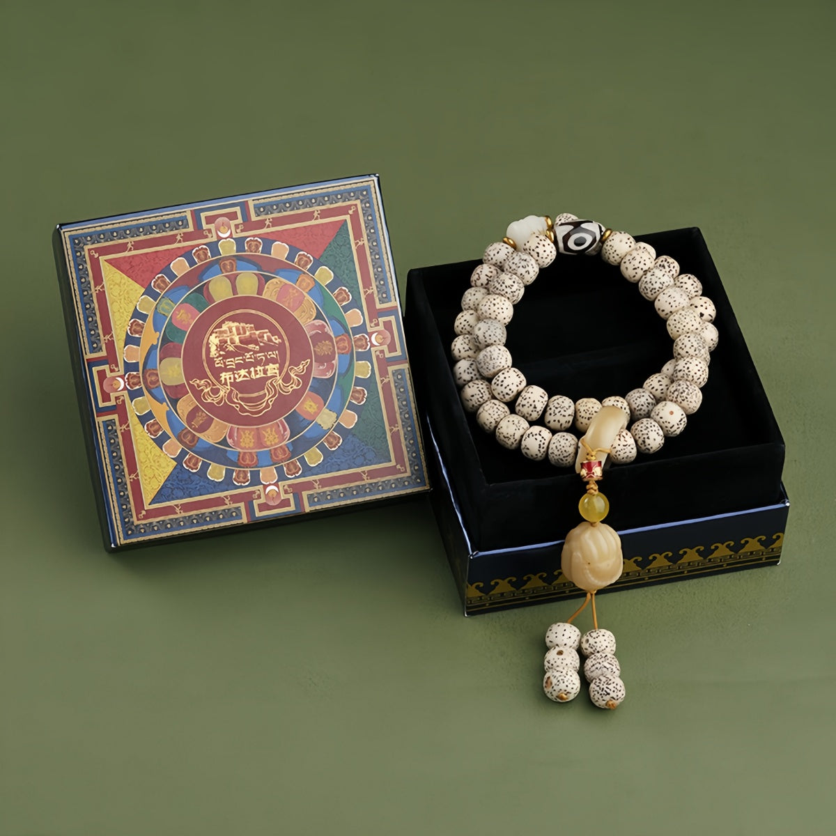 Potalapalace Accessories 手工天然108颗菩提子三眼天珠手链