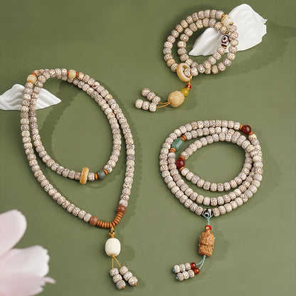 Potalapalace Accessories 手工天然108颗菩提子三眼天珠手链