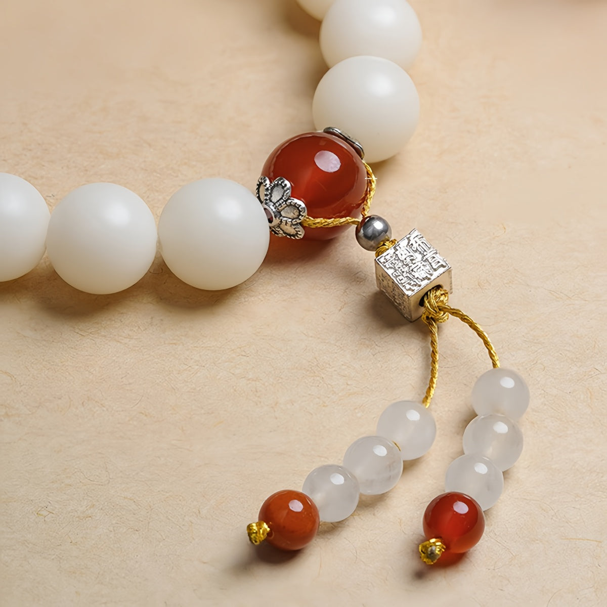 Potalapalace Accessories Handmade Natural White Jade Bodhi Root Bracelet