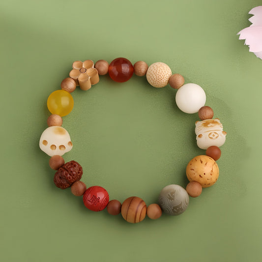 Potalapalace Accessories Handmade Natural Bodhi Cinnabar Colored Glaze Mixed Bracelet