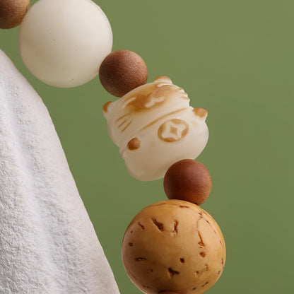 Potalapalace饰品 手工天然菩提朱砂色釉混合手镯