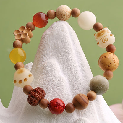 Potalapalace饰品 手工天然菩提朱砂色釉混合手镯