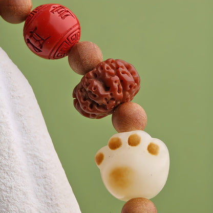 Potalapalace饰品 手工天然菩提朱砂色釉混合手镯