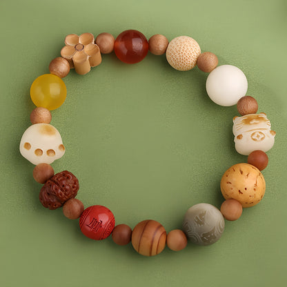 Potalapalace饰品 手工天然菩提朱砂色釉混合手镯