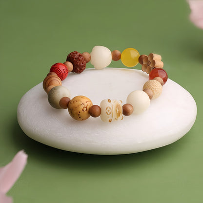 Potalapalace饰品 手工天然菩提朱砂色釉混合手镯