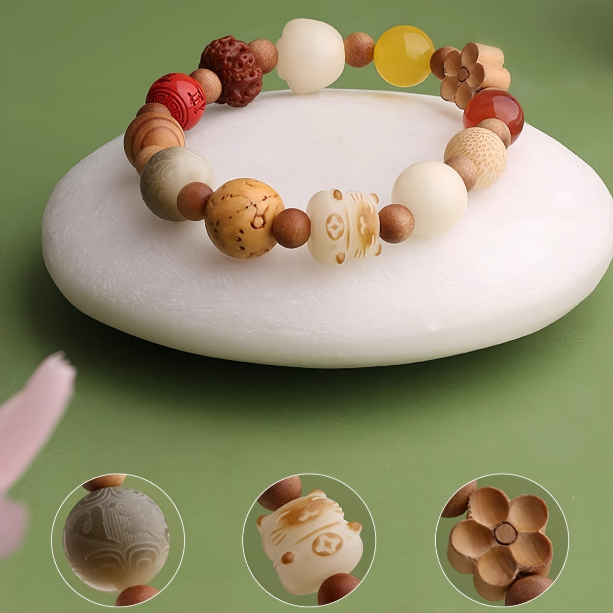 Potalapalace饰品 手工天然菩提朱砂色釉混合手镯