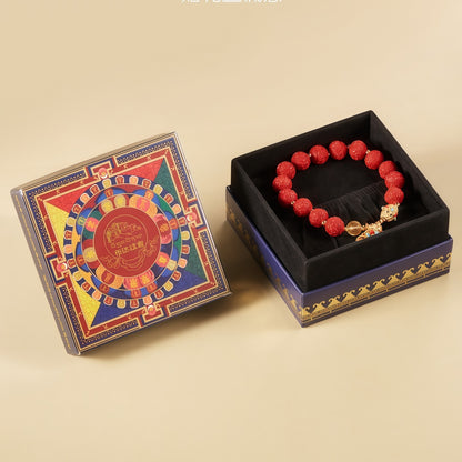 Potalapalace饰品手工天然朱砂六字真言莲蓬手链