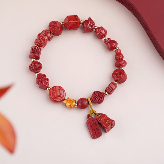 Potalapalace Accessories Handmade Natural Cinnabar Multi-Gem Bracelet