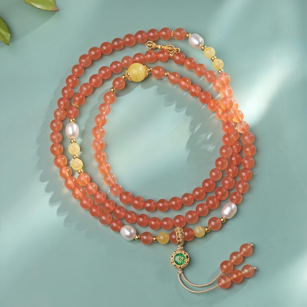 Potalapalace Accessories 手工天然 108 颗南方红玛瑙珍珠琥珀珠串