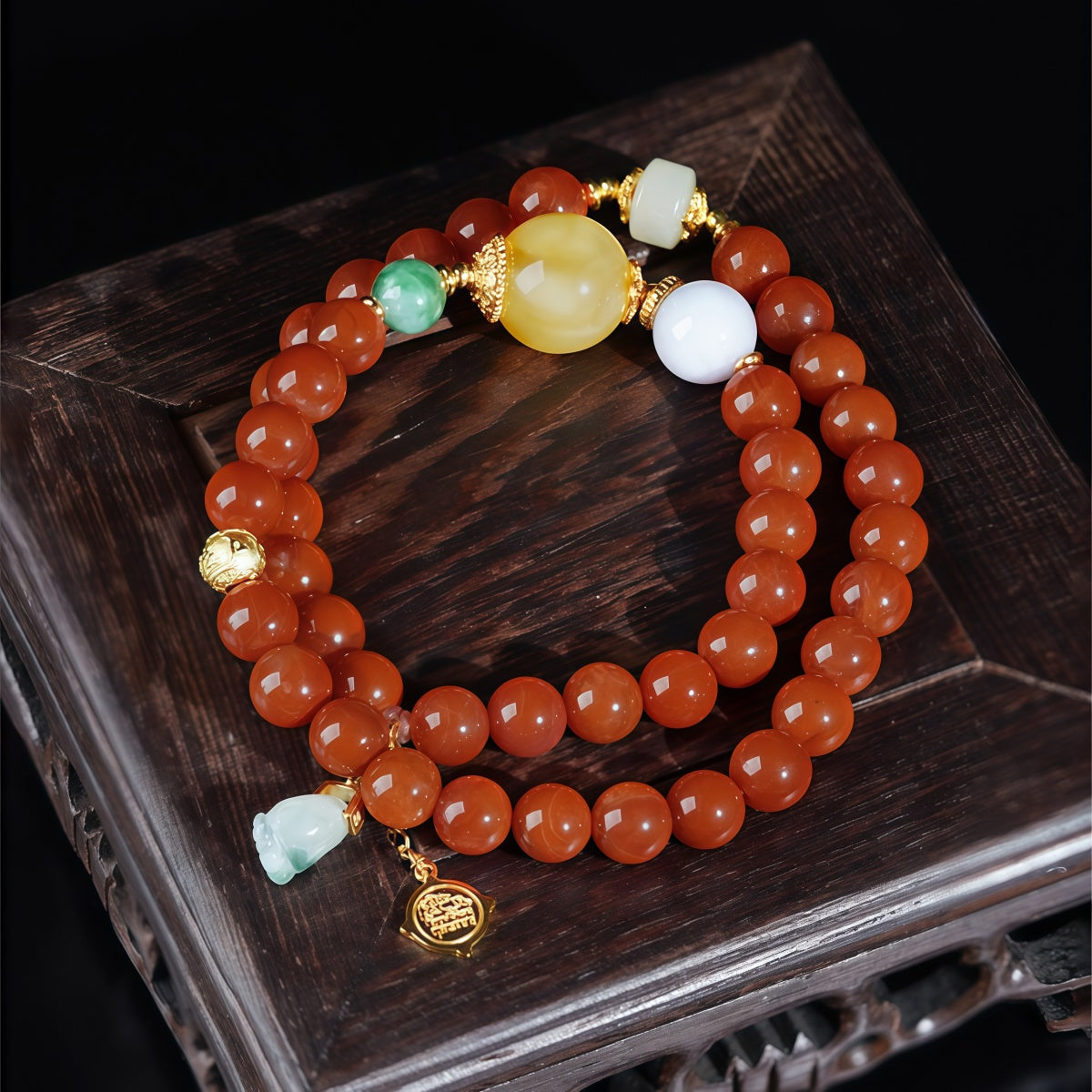 Potalapalace饰品 手工天然南方红玛瑙琥珀翡翠多股手链