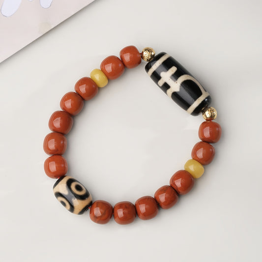 Potalapalace Accessories Handmade Natural Southern Red Agate Treasure Bottle Dzi Bead Bracelet