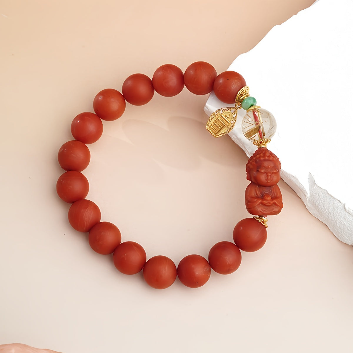 Potalapalace Accessories Handmade Natural Southern Red Agate Tibetan Style Carved Red Agate Bracelet