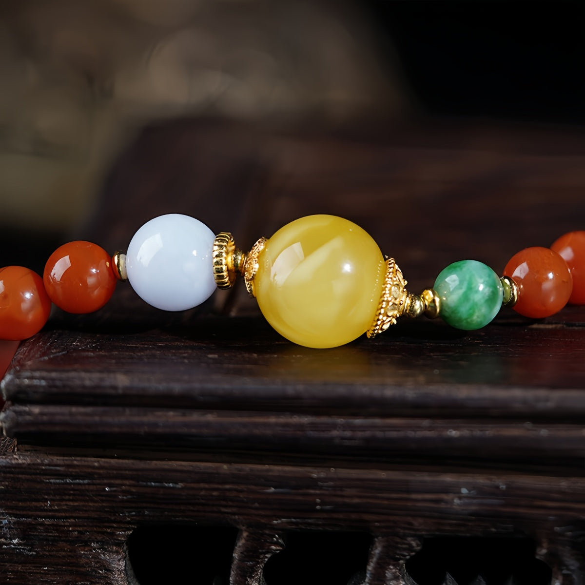 Potalapalace饰品 手工天然南方红玛瑙琥珀翡翠多股手链