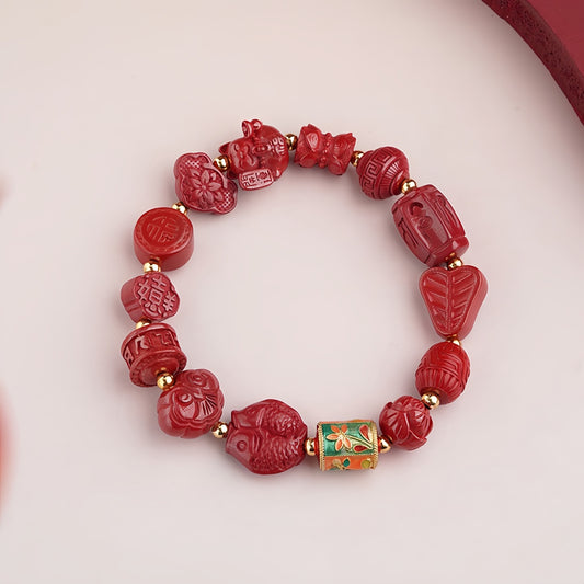 Potalapalace Accessories Handmade Natural Cinnabar Multi-Gem Bracelet