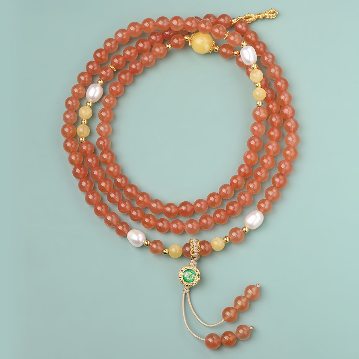 Potalapalace Accessories 手工天然 108 颗南方红玛瑙珍珠琥珀珠串