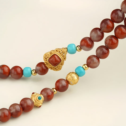 Potalapalace Accessories Handmade Natural Green Pine River South Red Jade Necklace