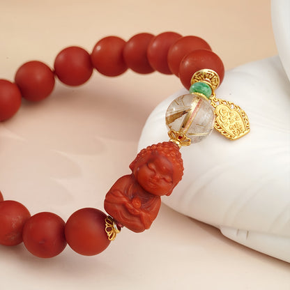 Potalapalace Accessories Handmade Natural Southern Red Agate Tibetan Style Carved Red Agate Bracelet
