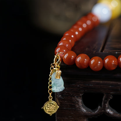 Potalapalace饰品 手工天然南方红玛瑙琥珀翡翠多股手链