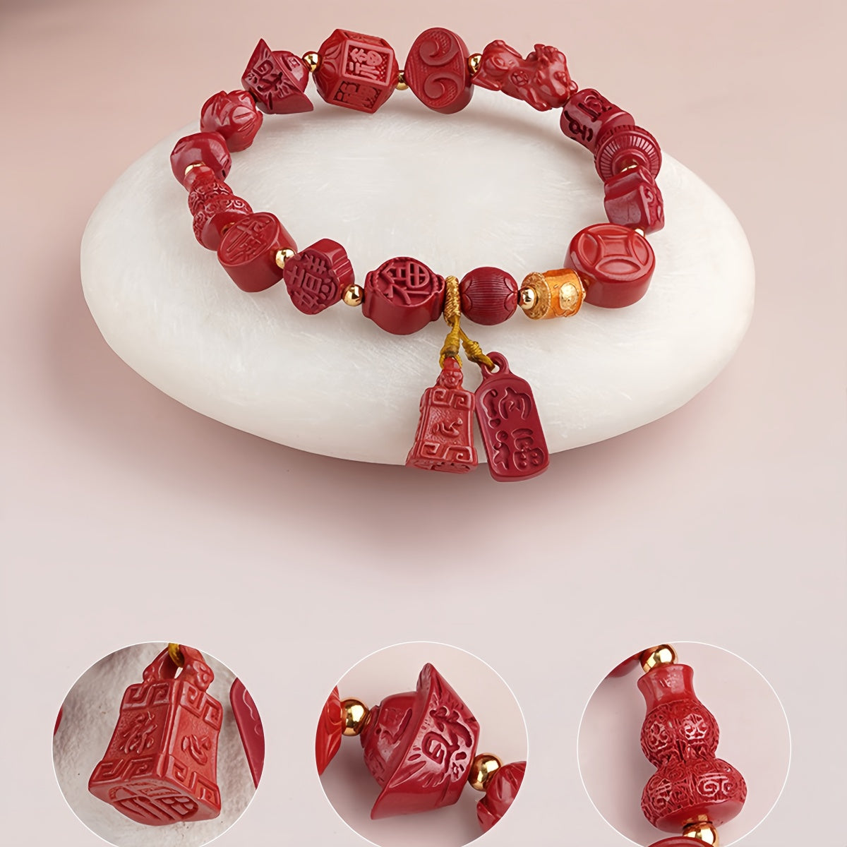 Potalapalace饰品手工天然朱砂多宝石手链