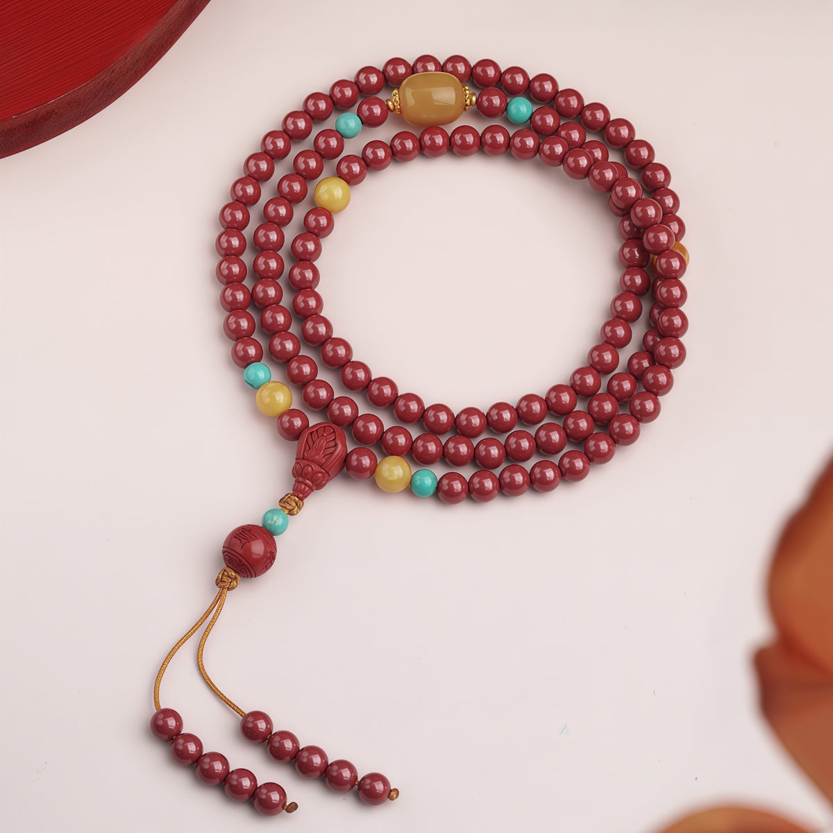 春悦时朱砂108颗串珠佛珠项链手串