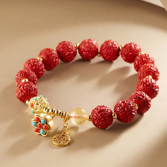 Potalapalace Accessories Handmade Natural Cinnabar Six-Character Mantra Lotus Pod Bracelet