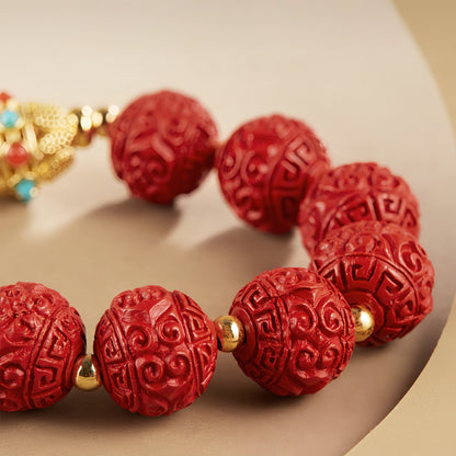 Potalapalace饰品手工天然朱砂六字真言莲蓬手链