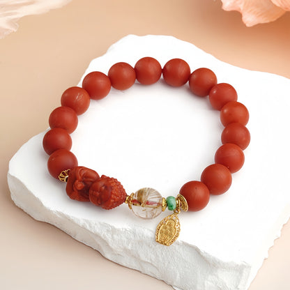 Potalapalace Accessories Handmade Natural Southern Red Agate Tibetan Style Carved Red Agate Bracelet