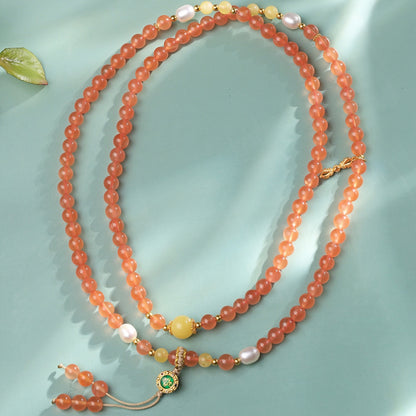 Potalapalace Accessories 手工天然 108 颗南方红玛瑙珍珠琥珀珠串