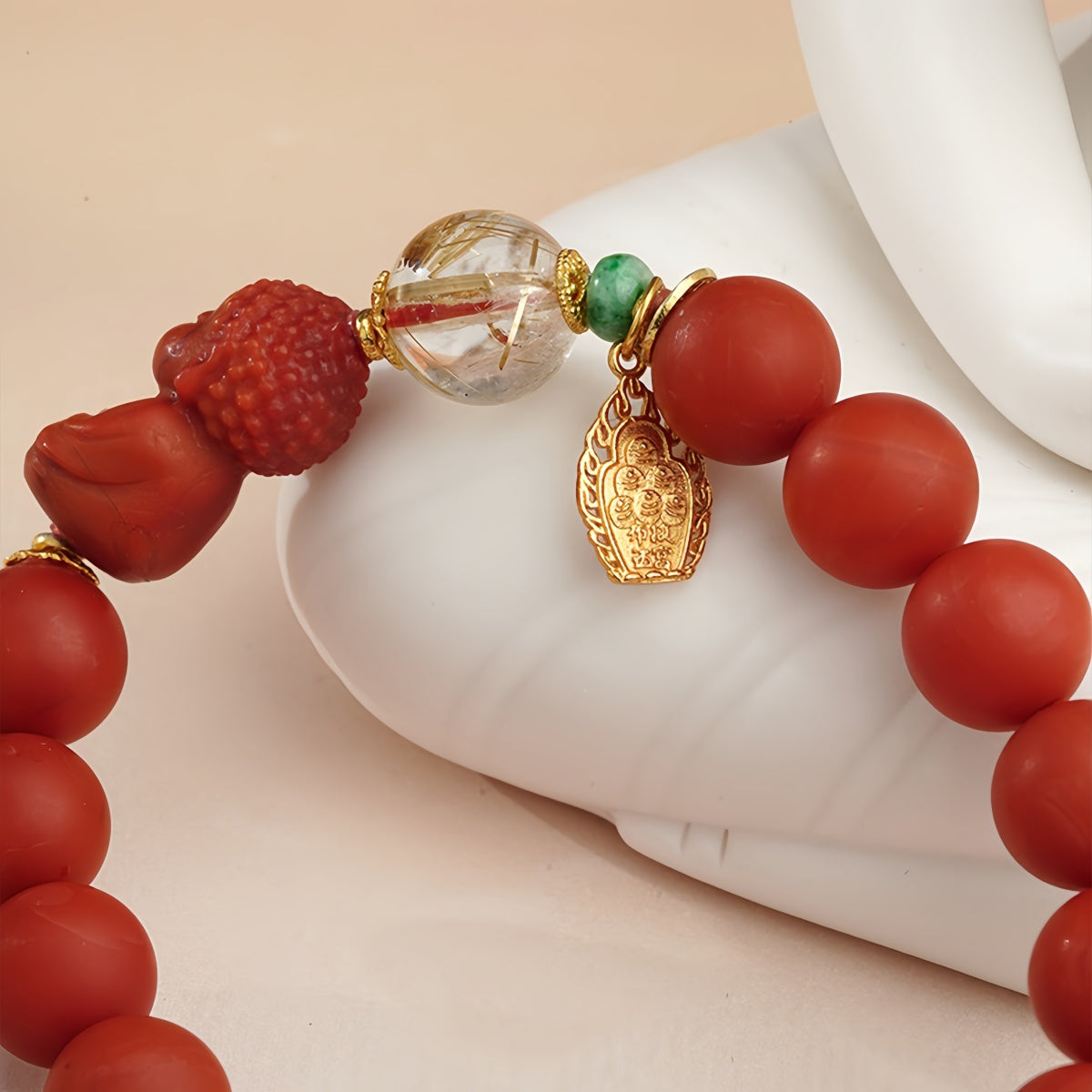 Potalapalace Accessories Handmade Natural Southern Red Agate Tibetan Style Carved Red Agate Bracelet