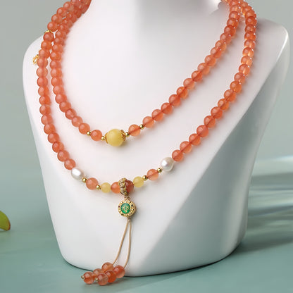 Potalapalace Accessories 手工天然 108 颗南方红玛瑙珍珠琥珀珠串