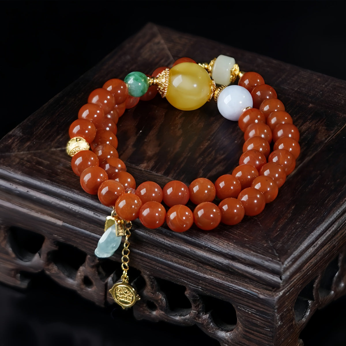 Potalapalace饰品 手工天然南方红玛瑙琥珀翡翠多股手链