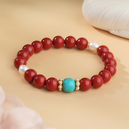 Potalapalace饰品手工天然淡水珍珠手链配红色丝绸纱