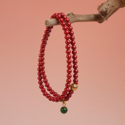 Potalapalace饰品手工天然朱砂多股手链，饰有六音节咒语