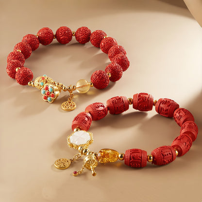 Potalapalace饰品手工天然朱砂六字真言莲蓬手链