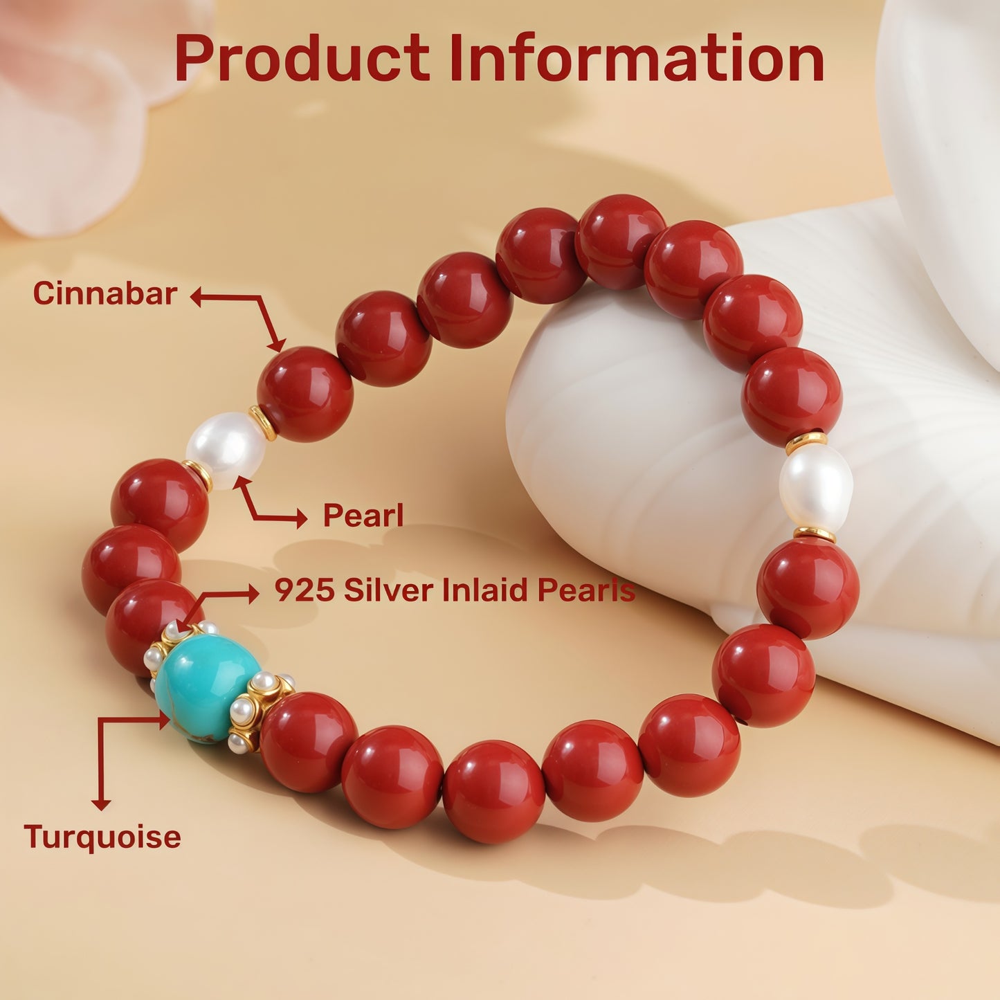 Potalapalace饰品手工天然淡水珍珠手链配红色丝绸纱