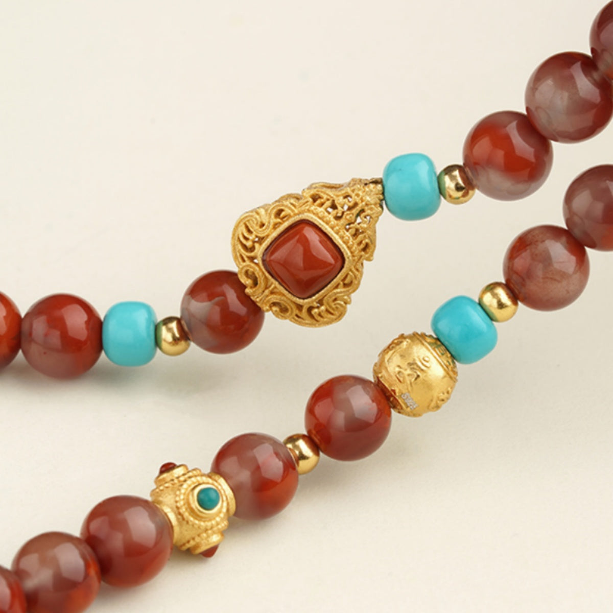 Potalapalace饰品 手工天然绿松河 南红玉项链