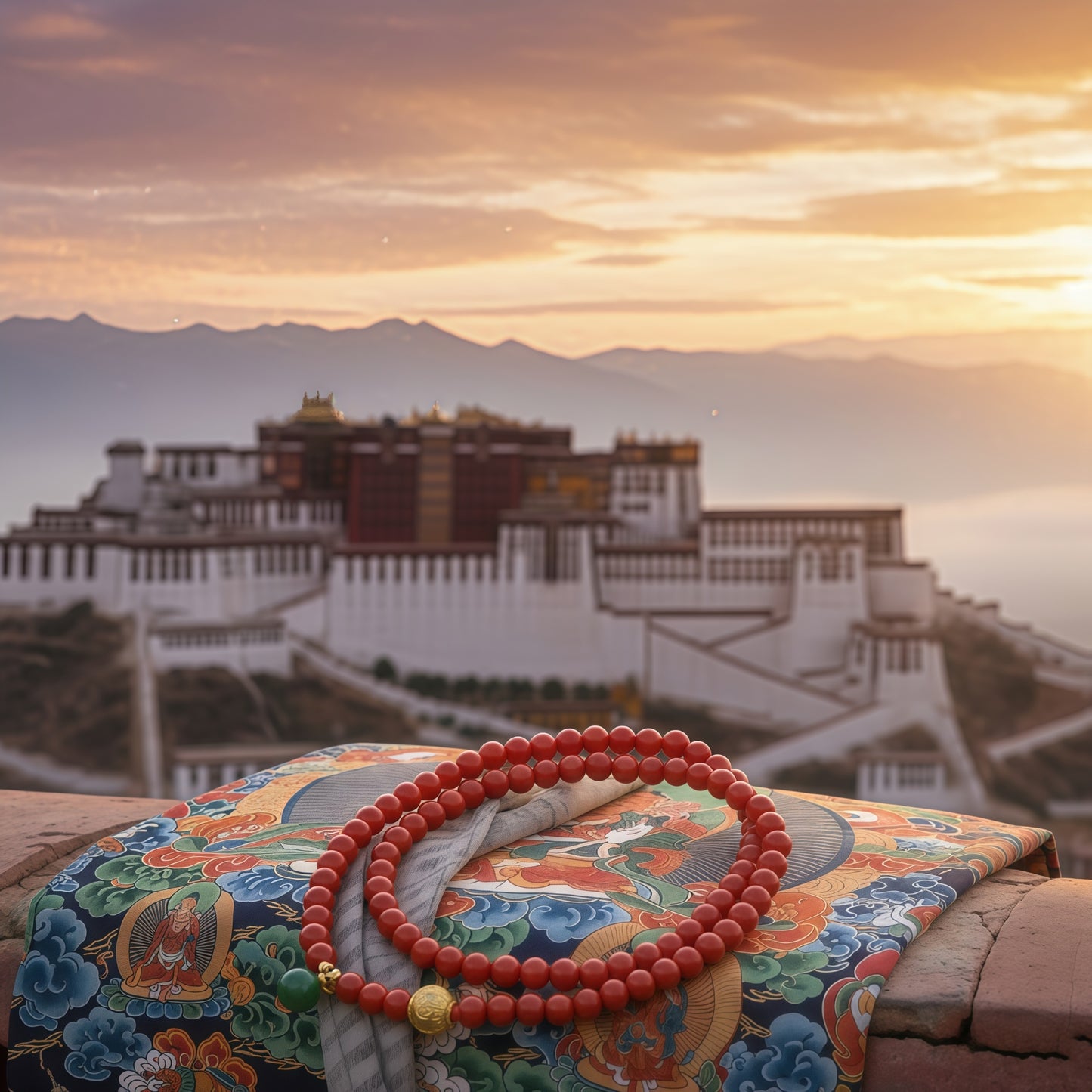 Potalapalace饰品手工天然朱砂多股手链，饰有六音节咒语