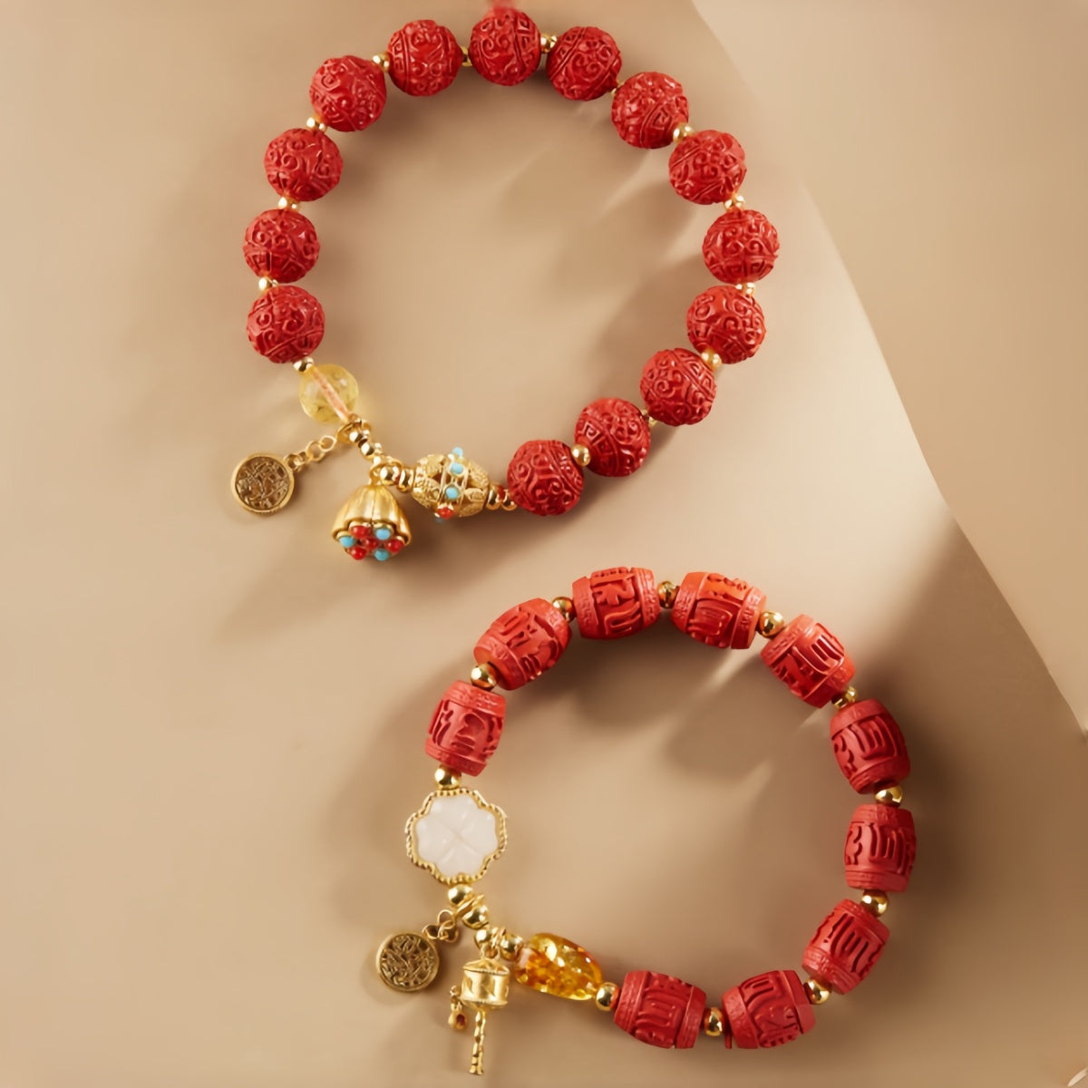 Potalapalace饰品手工天然朱砂六字真言莲蓬手链